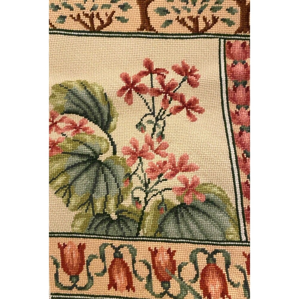 ELSA WILLIAMS Large Completed Hand Embroidery Pink & Green Floral Panel #32272